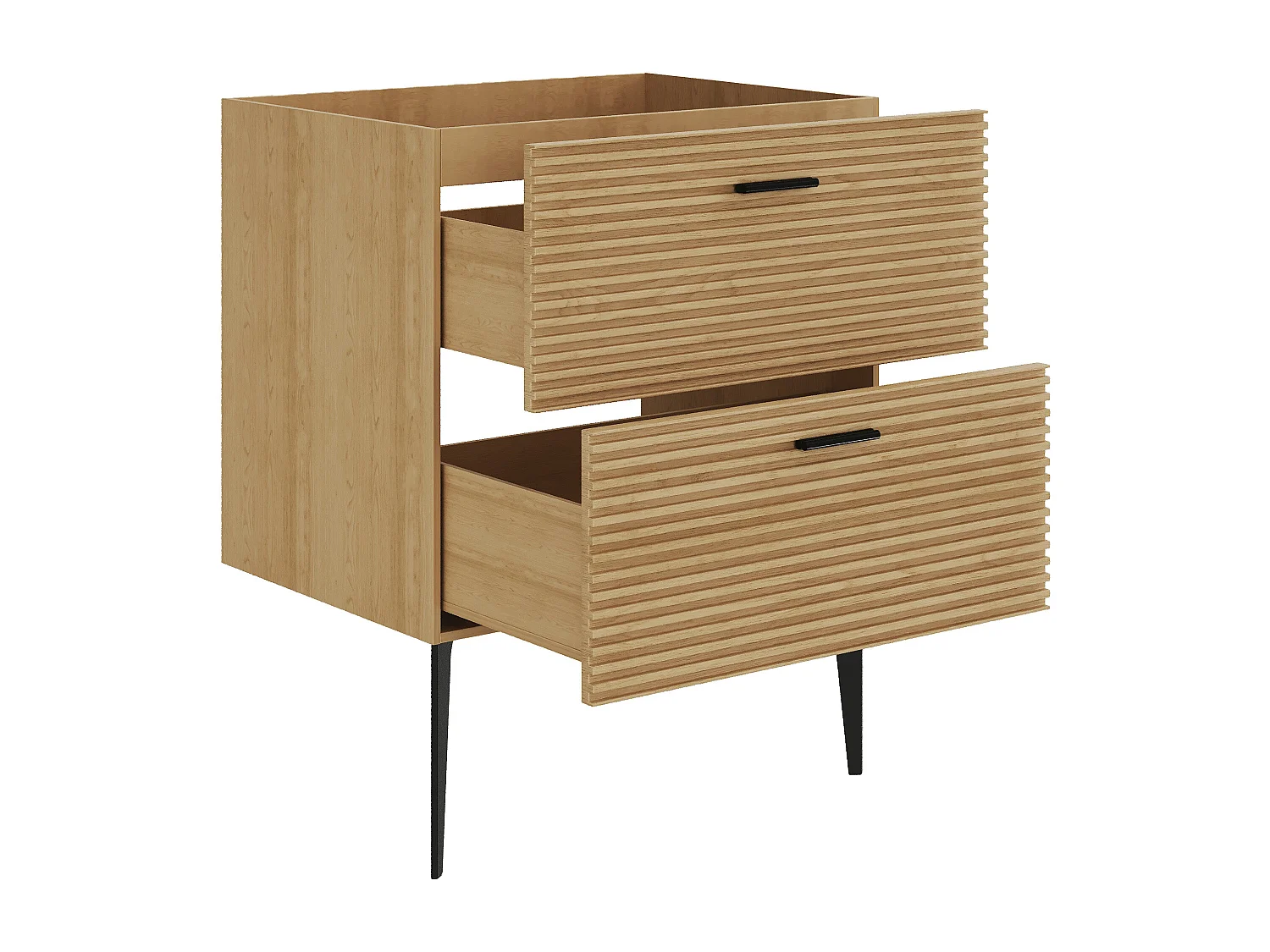 Szafka pod umywalkę rowkowana na nóżkach - 2 szuflady - Jasny naturalny - 60 cm - SARONE