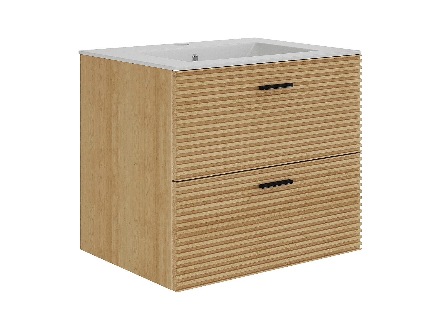 Meuble de salle de bain suspendu strié avec vasque à encastrer - 2 tiroirs - Naturel clair - 60 cm - SARONE