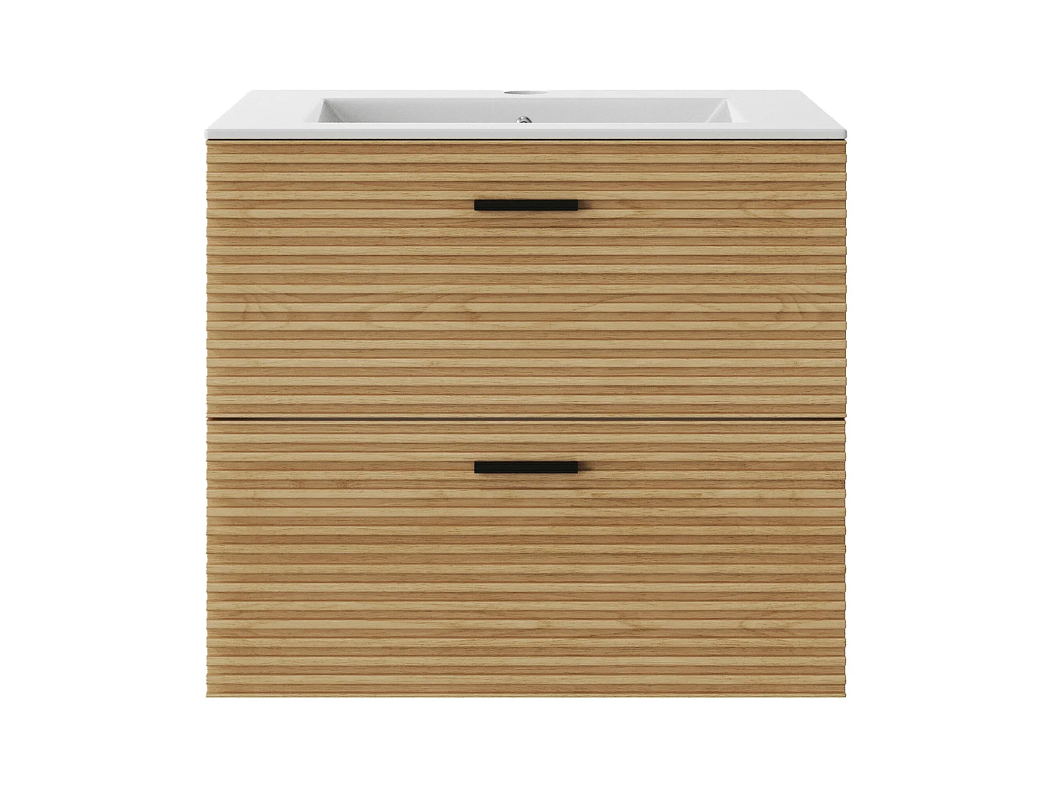 Meuble de salle de bain suspendu strié avec vasque à encastrer - 2 tiroirs - Naturel clair - 60 cm - SARONE