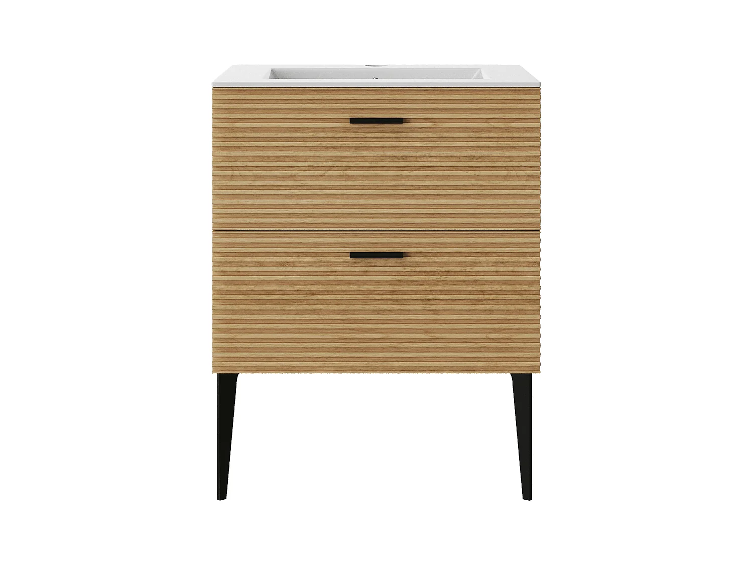 Meuble de salle de bain strié sur pieds avec vasque à encastrer - 2 tiroirs - Naturel clair - 60 cm - SARONE