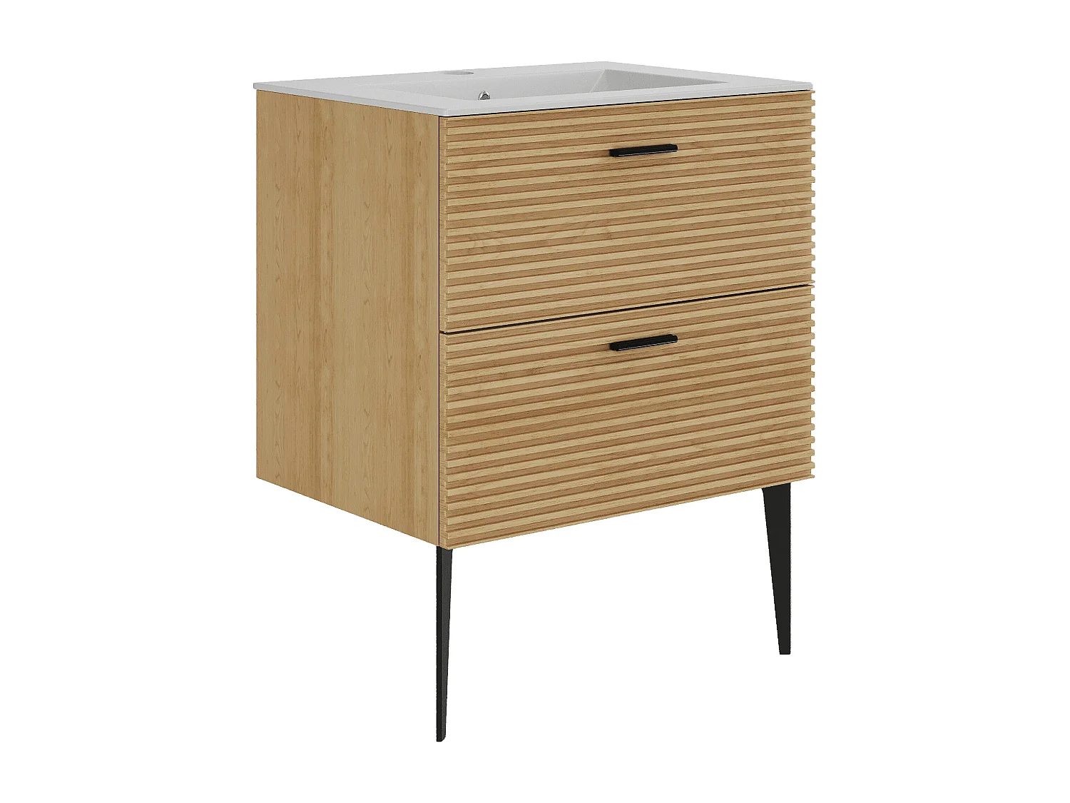 Meuble de salle de bain strié sur pieds avec vasque à encastrer - 2 tiroirs - Naturel clair - 60 cm - SARONE