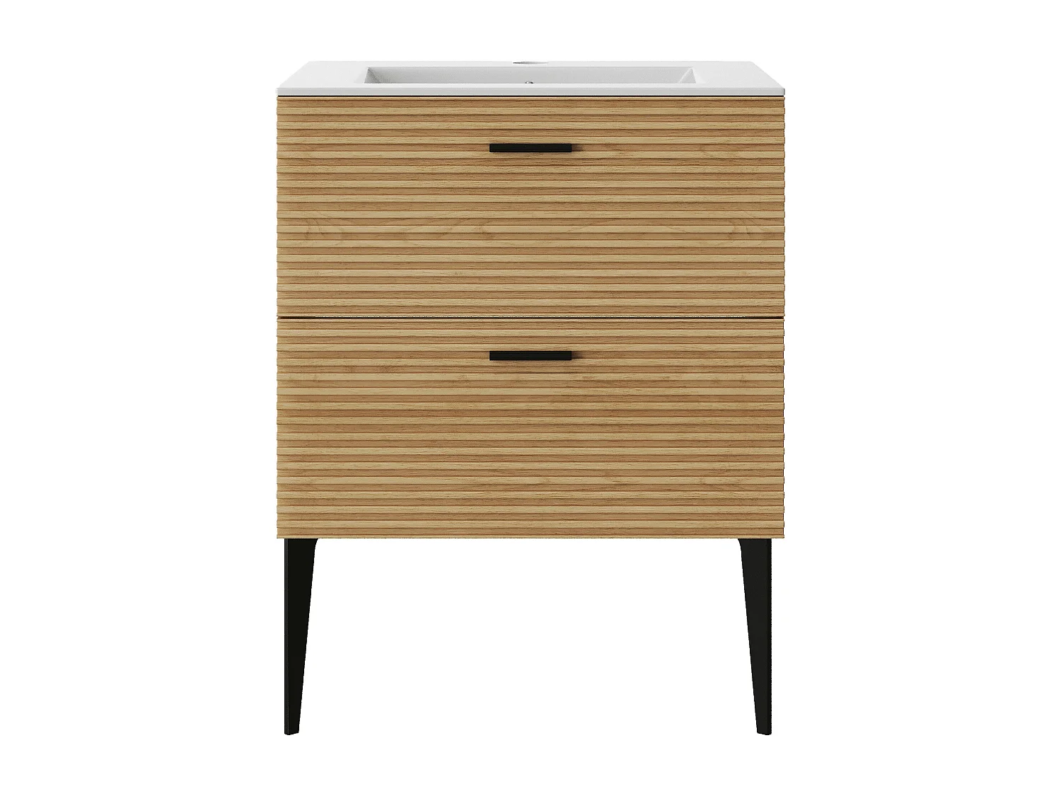 Meuble de salle de bain strié sur pieds avec vasque à encastrer - 2 tiroirs - Naturel clair - 60 cm - SARONE