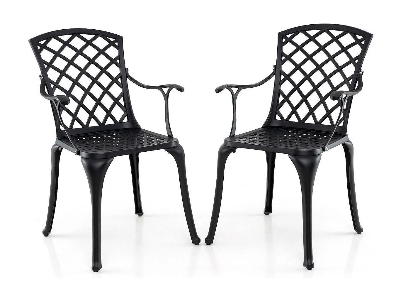 2er Set Gartenstühle aus Aluminiumguss wetterfeste Terrassenstühle mit Armlehnen Schwarz