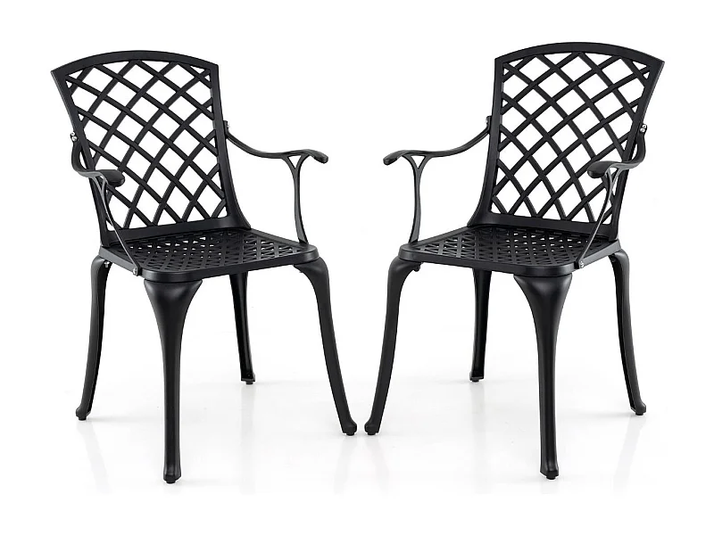 2er Set Gartenstühle aus Aluminiumguss wetterfeste Terrassenstühle mit Armlehnen Schwarz