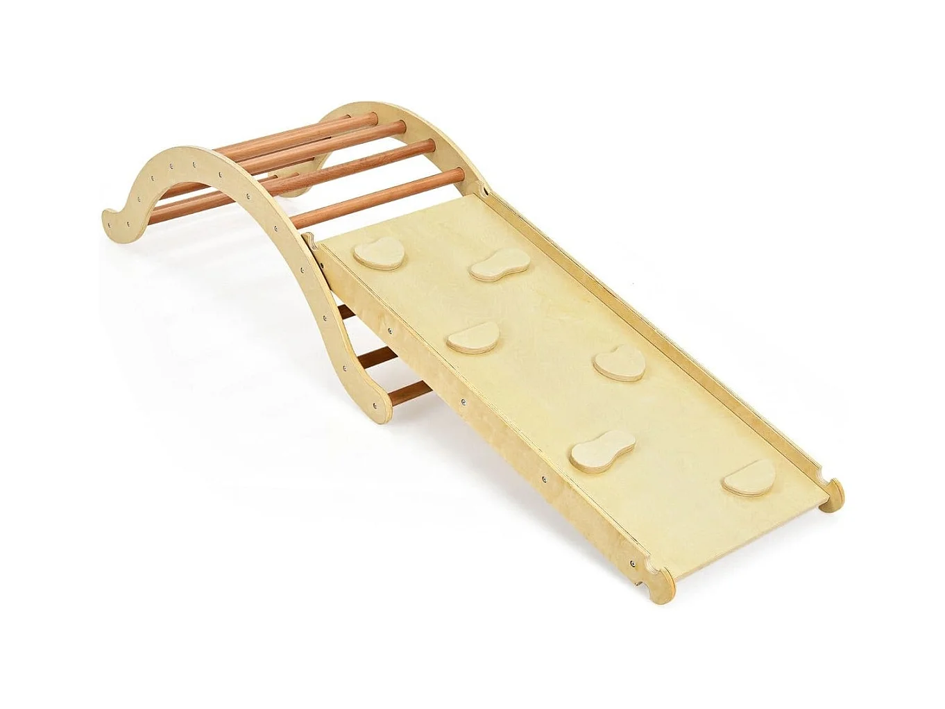 3 in 1 Kinder Kletterleiter Set mit Umkehrbarer Rampe und Kissen zum Klettern und Rutschen Natur + Blau Tragfähigkeit von 60kg
