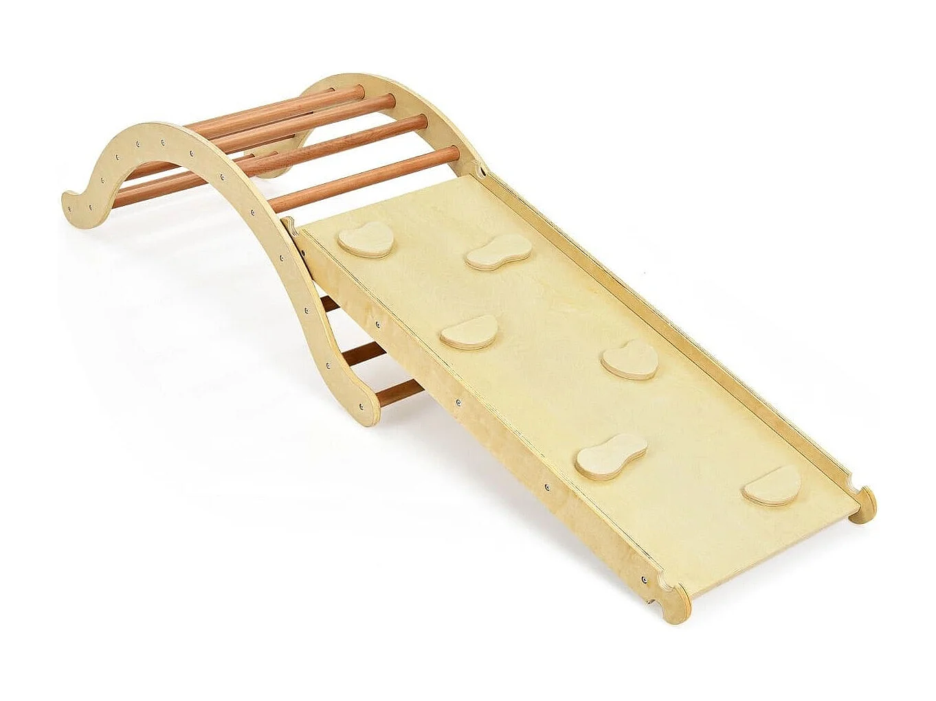 3 in 1 Kinder Kletterleiter Set mit Umkehrbarer Rampe und Kissen zum Klettern und Rutschen Natur + Blau Tragfähigkeit von 60kg