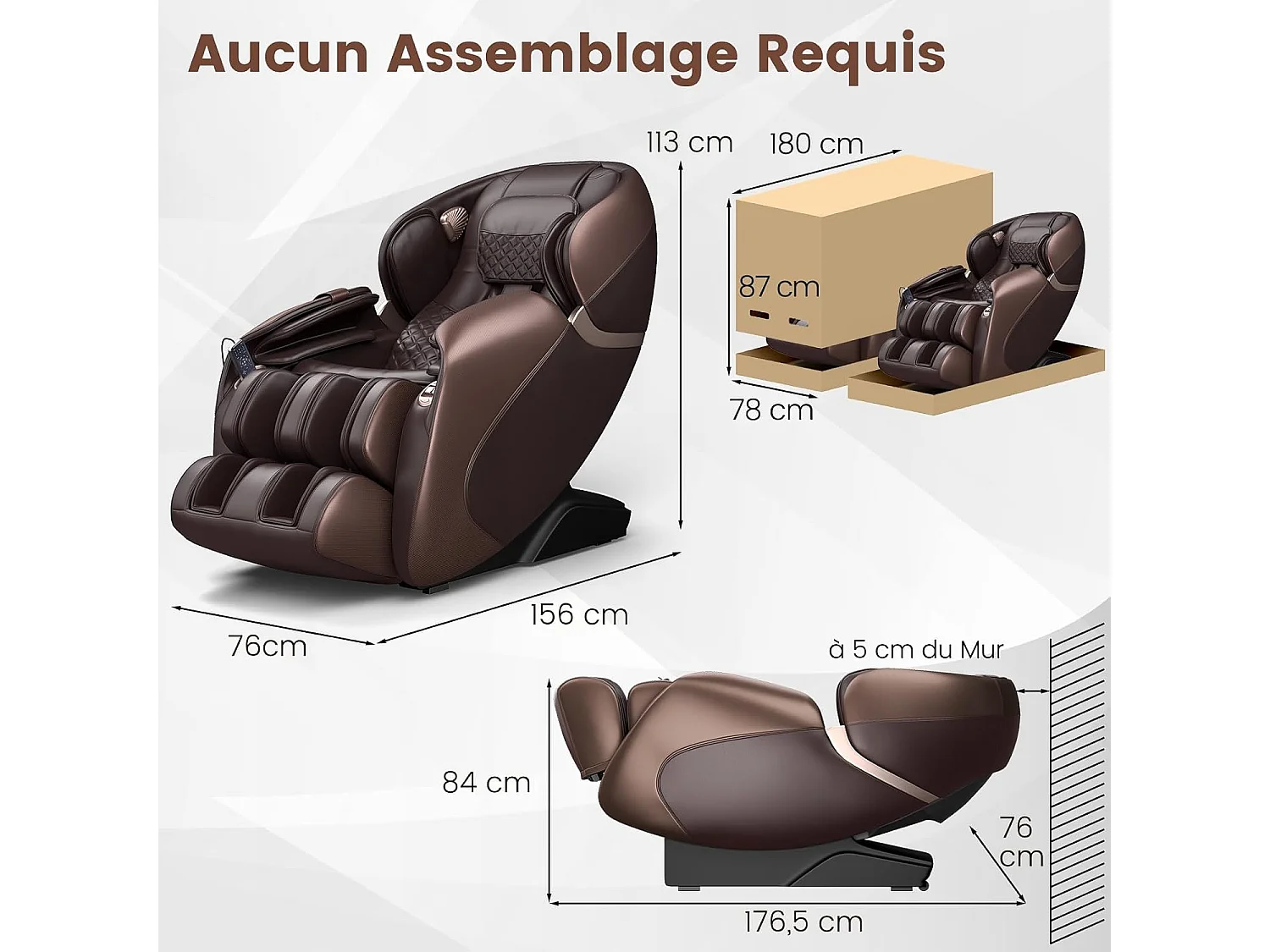 Fauteuil de Massage Électrique, Fauteuil Shiatsu Inclinable Zéro Gravité SL Track avec 12 Modes Prédéfinis Système de Chauffage Massage à Air Intégré (Marron)