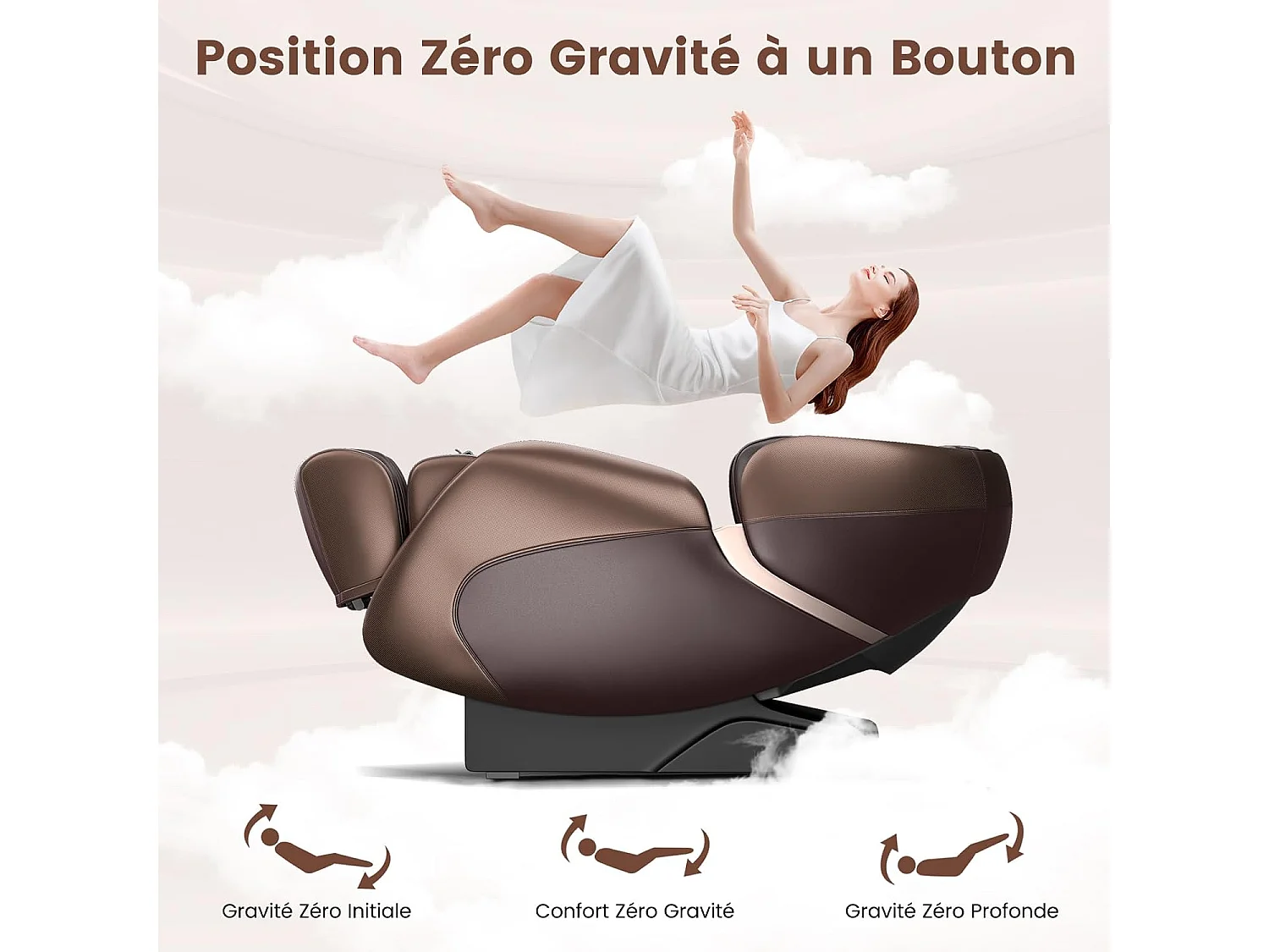 Fauteuil de Massage Électrique, Fauteuil Shiatsu Inclinable Zéro Gravité SL Track avec 12 Modes Prédéfinis Système de Chauffage Massage à Air Intégré (Marron)