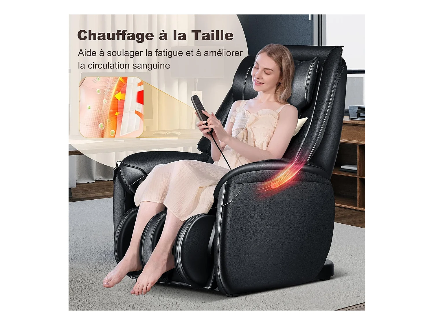 Fauteuil de Massage à Gravité Zéro avec Rail SL, Inclinable avec Massage Complet du Corps Chauffage du Dos Détection Auto des Épaules (Noir)