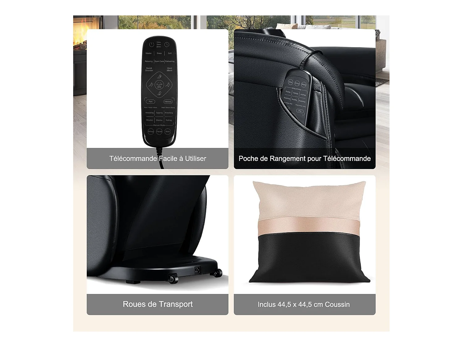 Fauteuil de Massage à Gravité Zéro avec Rail SL, Inclinable avec Massage Complet du Corps Chauffage du Dos Détection Auto des Épaules (Noir)