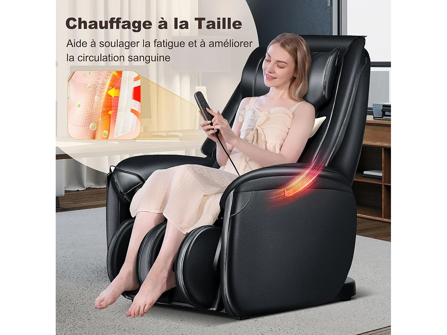 Fauteuil de Massage à Gravité Zéro avec Rail SL, Inclinable avec Massage Complet du Corps Chauffage du Dos Détection Auto des Épaules (Noir)