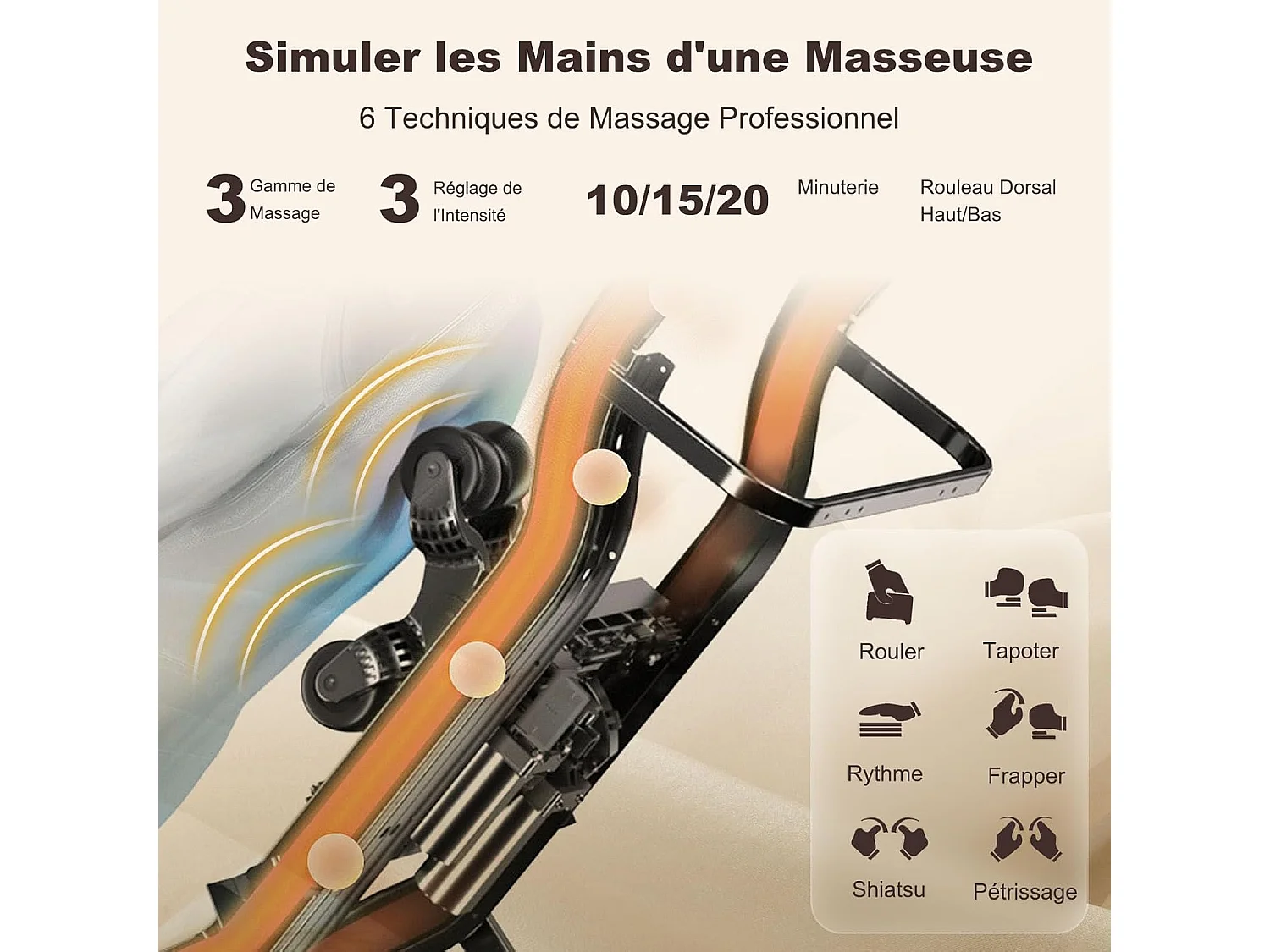 Fauteuil de Massage à Gravité Zéro avec Rail SL, Inclinable avec Massage Complet du Corps Chauffage du Dos Détection Auto des Épaules (Noir)