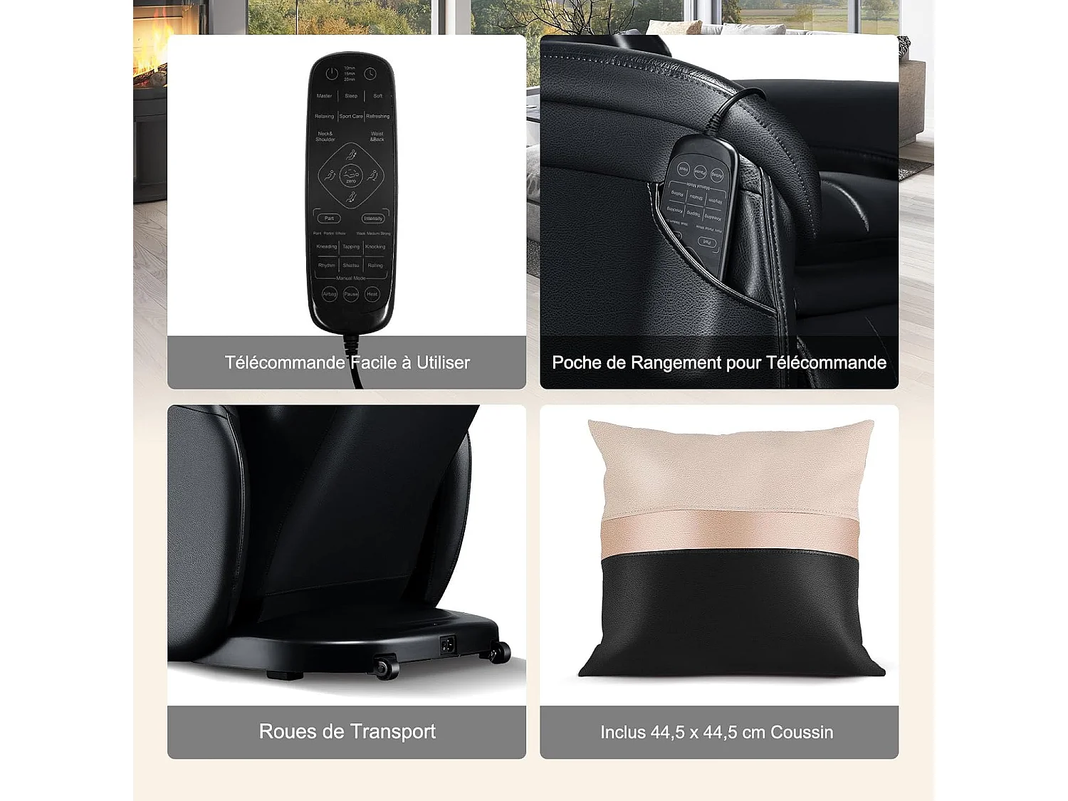 Fauteuil de Massage à Gravité Zéro avec Rail SL, Inclinable avec Massage Complet du Corps Chauffage du Dos Détection Auto des Épaules (Noir)