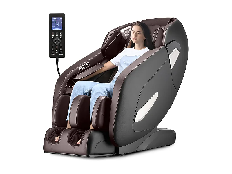 Fauteuil de Massage Électrique, Fauteuil de Massage Shiatsu Rail SL avec 12 Programmes Automatiques, 6 Techniques de Massage et Rouleau pour Pieds (Brun)