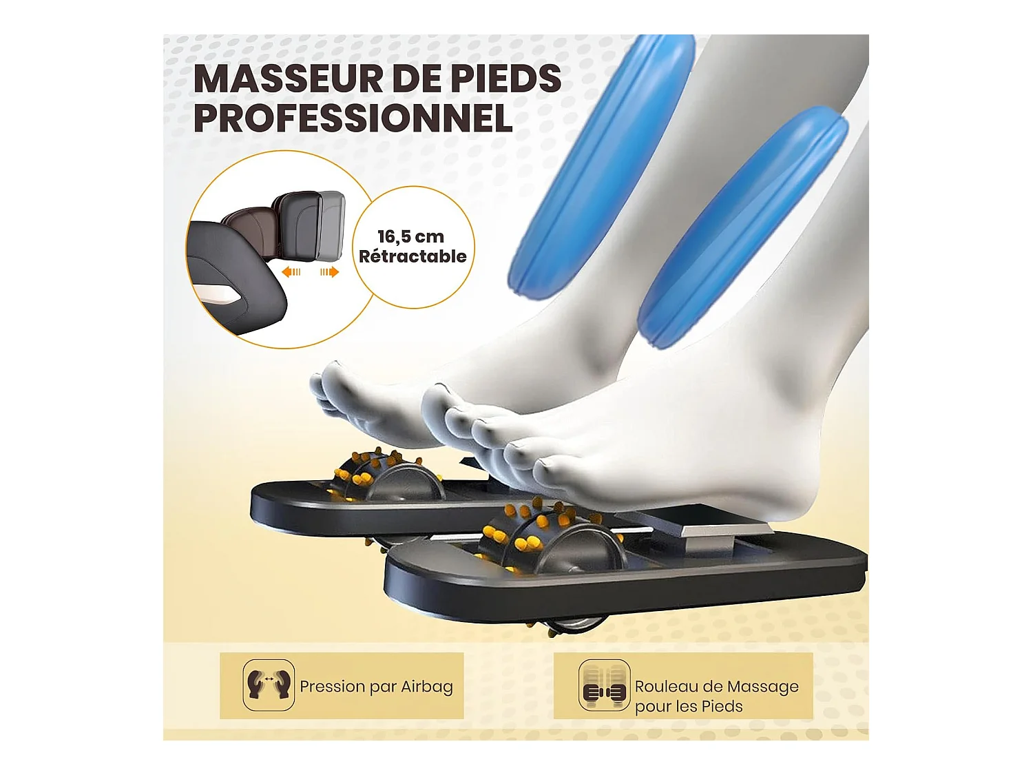 Fauteuil de Massage Électrique, Fauteuil de Massage Shiatsu Rail SL avec 12 Programmes Automatiques, 6 Techniques de Massage et Rouleau pour Pieds (Brun)