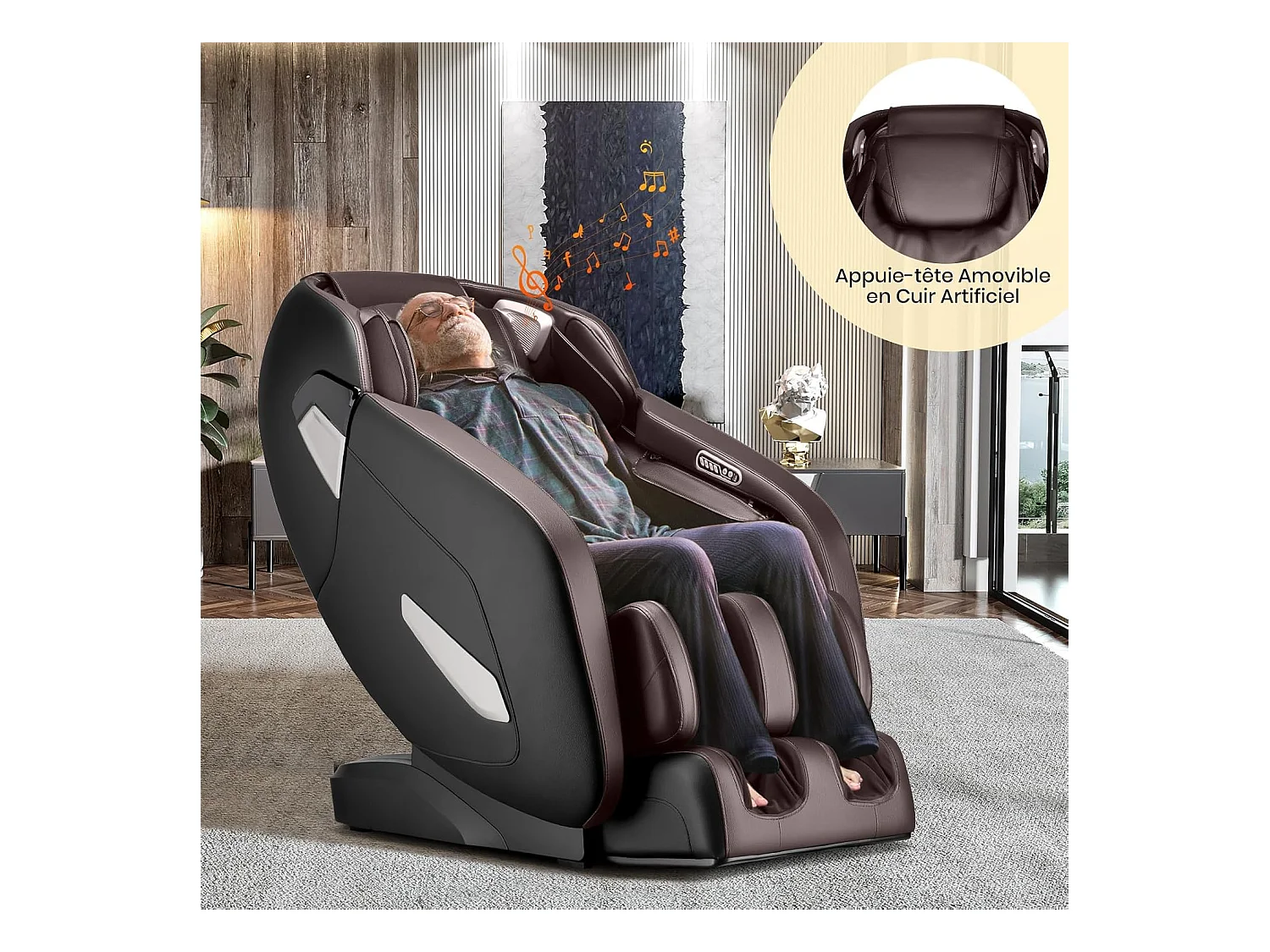 Fauteuil de Massage Électrique, Fauteuil de Massage Shiatsu Rail SL avec 12 Programmes Automatiques, 6 Techniques de Massage et Rouleau pour Pieds (Brun)