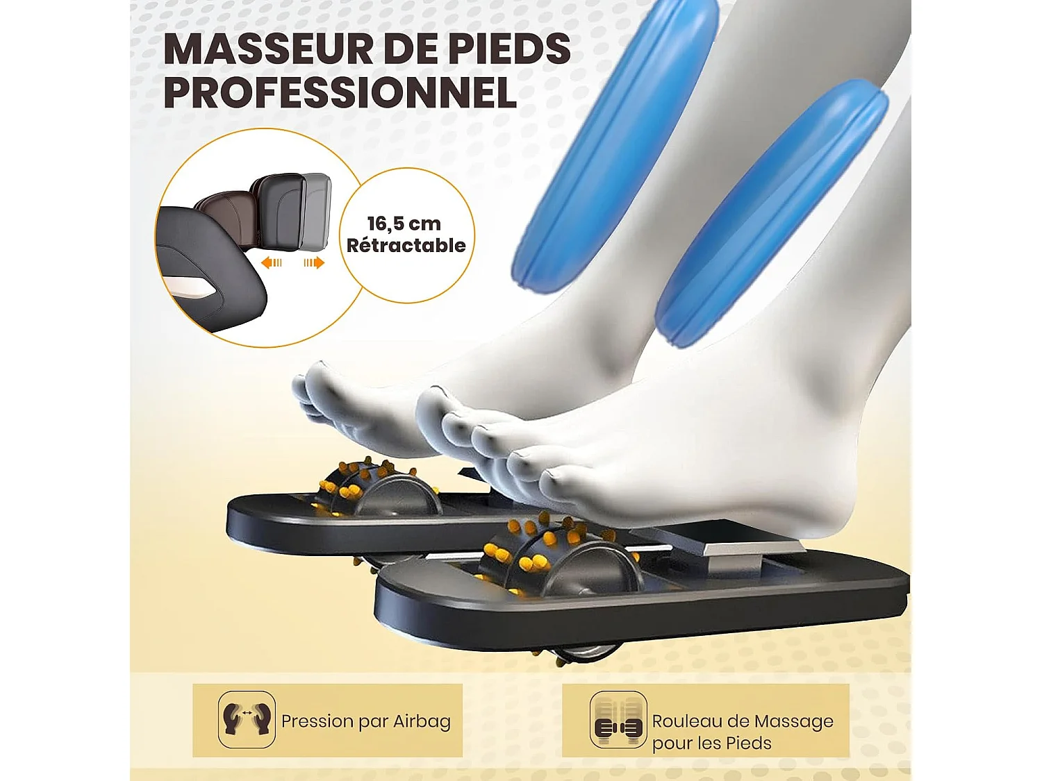 Fauteuil de Massage Électrique, Fauteuil de Massage Shiatsu Rail SL avec 12 Programmes Automatiques, 6 Techniques de Massage et Rouleau pour Pieds (Brun)