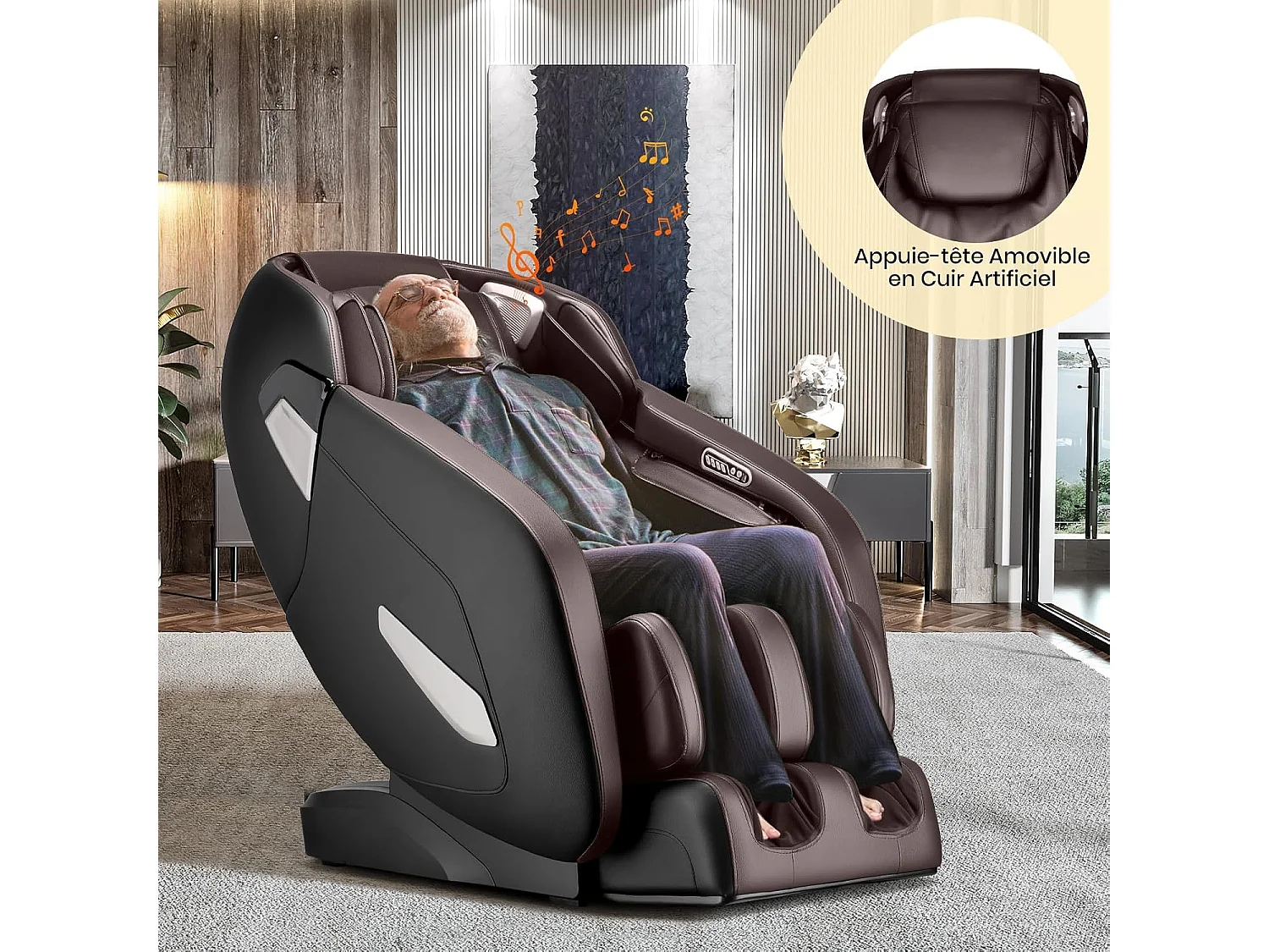 Fauteuil de Massage Électrique, Fauteuil de Massage Shiatsu Rail SL avec 12 Programmes Automatiques, 6 Techniques de Massage et Rouleau pour Pieds (Brun)