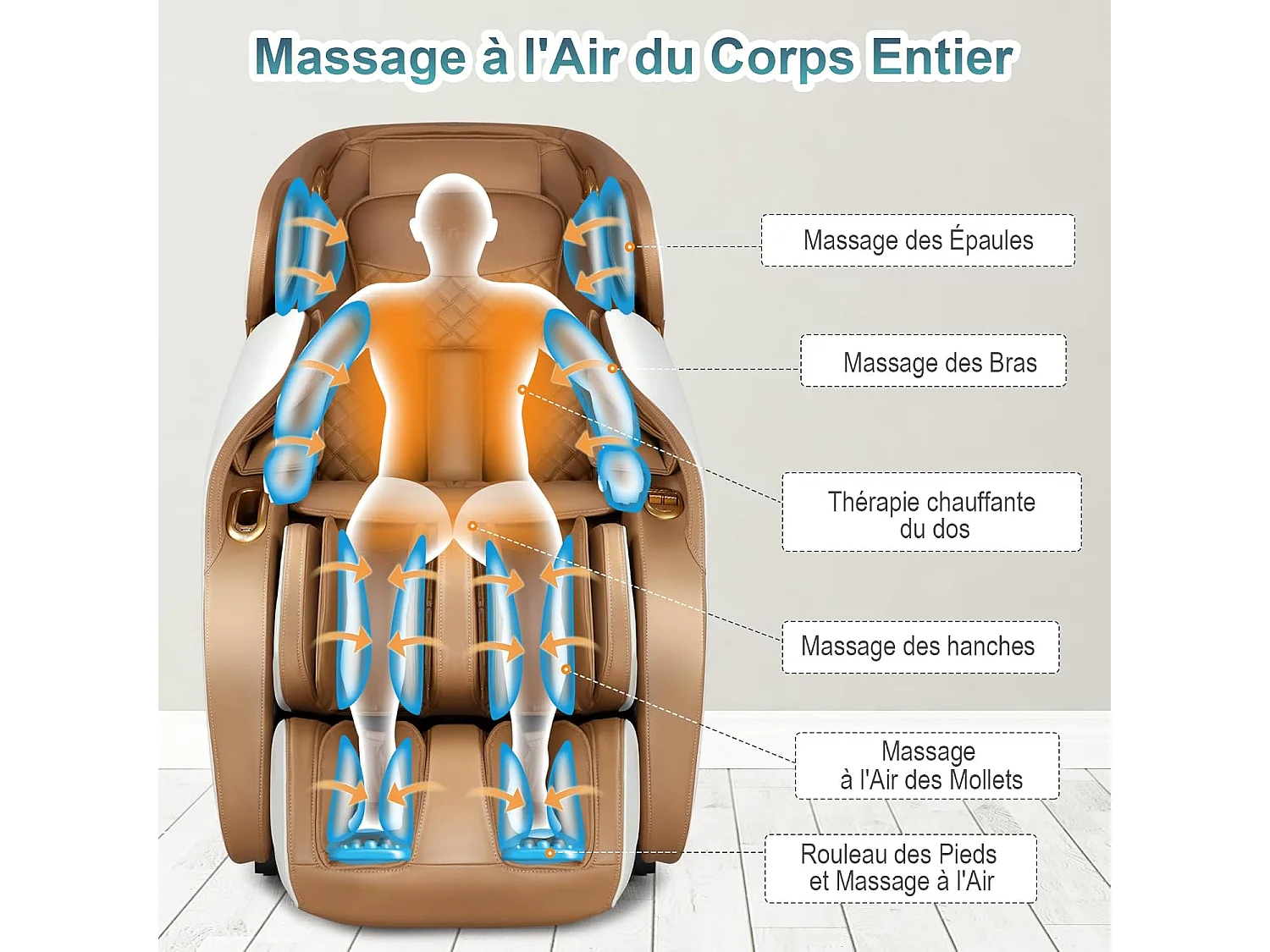 Fauteuil de Massage Électrique, Fauteuil Shiatsu Inclinable Zéro Gravité SL Track avec 12 Modes Prédéfinis Système de Chauffage Massage à Air Intégré (Café)