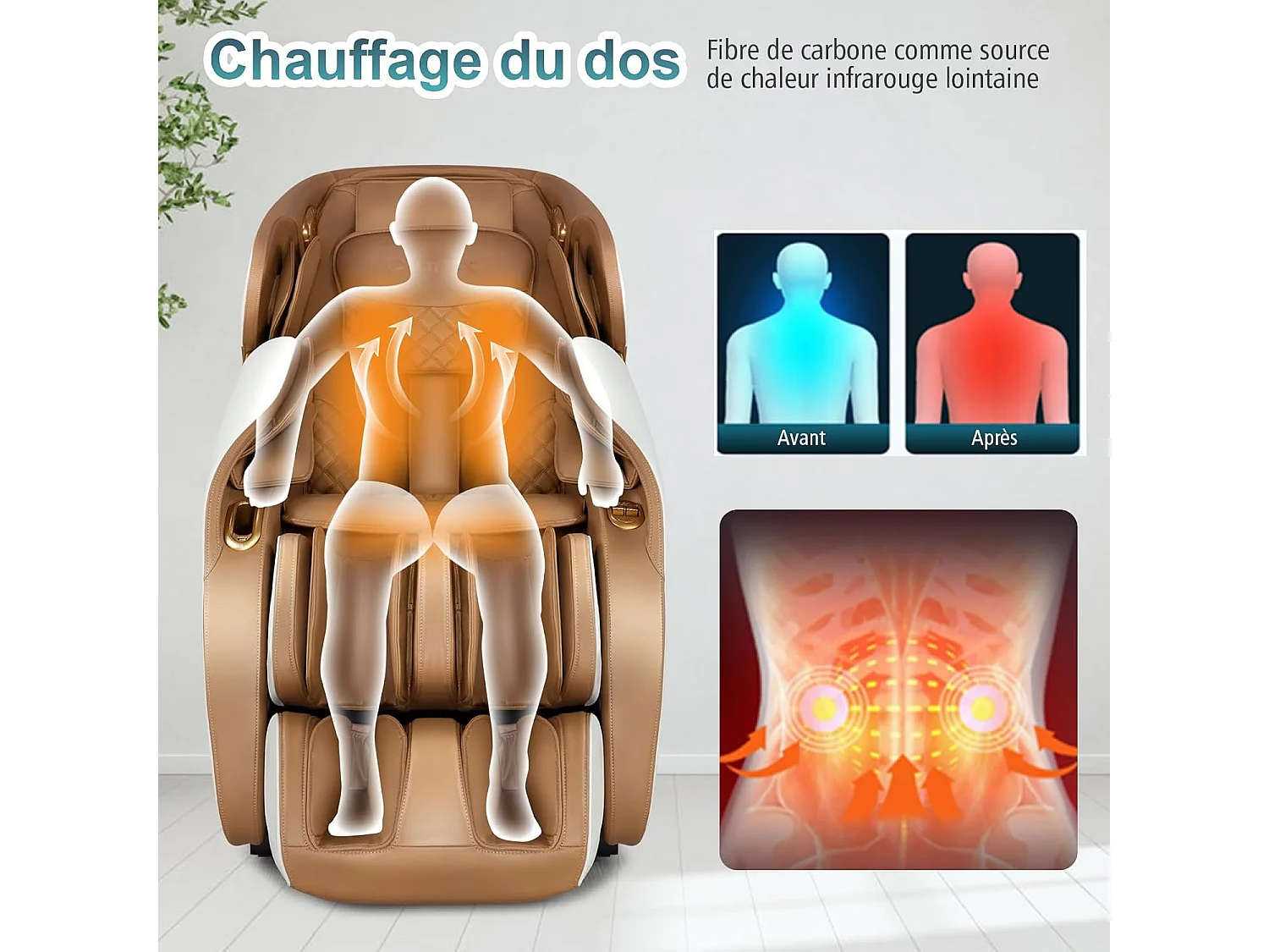 Fauteuil de Massage Électrique, Fauteuil Shiatsu Inclinable Zéro Gravité SL Track avec 12 Modes Prédéfinis Système de Chauffage Massage à Air Intégré (Café)