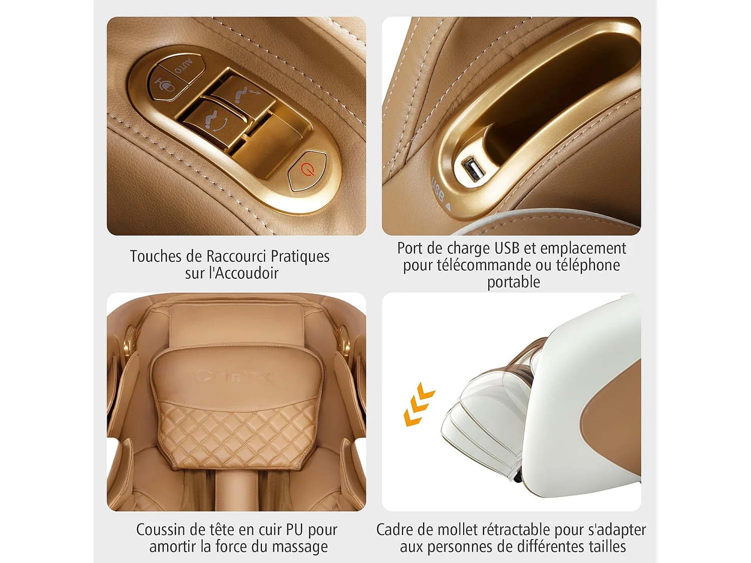 Fauteuil de Massage Électrique, Fauteuil Shiatsu Inclinable Zéro Gravité SL Track avec 12 Modes Prédéfinis Système de Chauffage Massage à Air Intégré (Café)