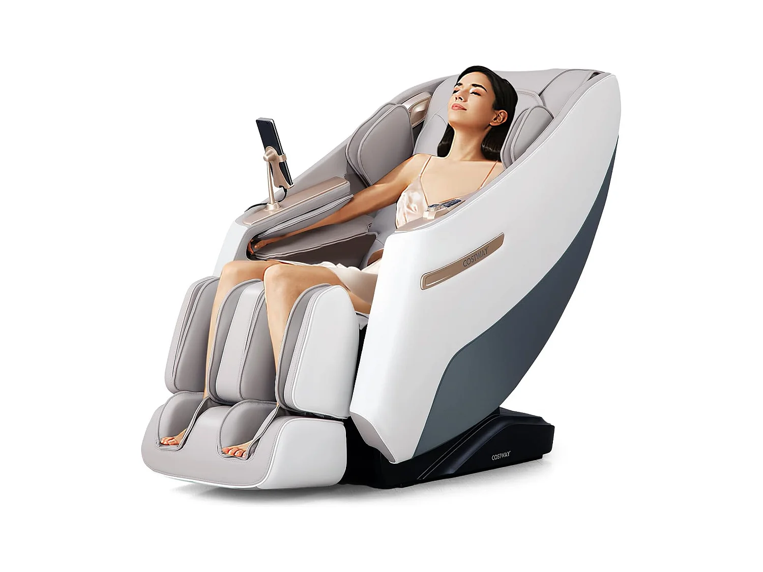 Fauteuil de Massage Électrique, Fauteuil de Massage Inclinable Rail SL avec 12 Modes Automatiques 5 Techniques de Massage Chauffage (Blanc)