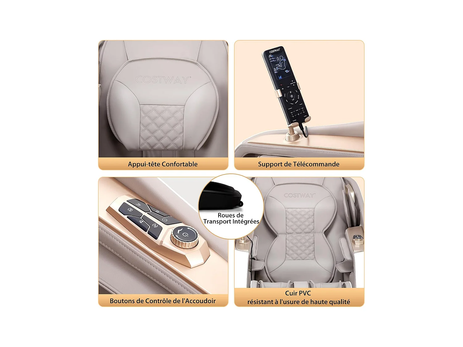 Fauteuil de Massage Électrique, Fauteuil de Massage Inclinable Rail SL avec 12 Modes Automatiques 5 Techniques de Massage Chauffage (Blanc)