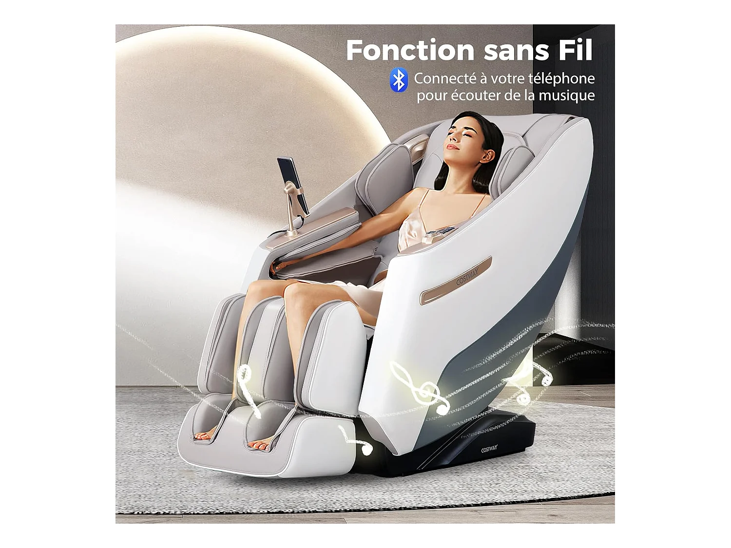 Fauteuil de Massage Électrique, Fauteuil de Massage Inclinable Rail SL avec 12 Modes Automatiques 5 Techniques de Massage Chauffage (Blanc)
