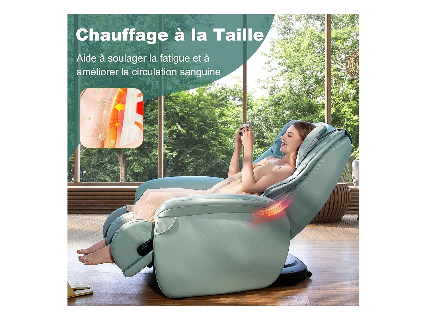 Fauteuil de Massage à Gravité Zéro avec Rail SL, Inclinable avec Massage Complet du Corps Chauffage du Dos Détection Auto des Épaules (Bleu)