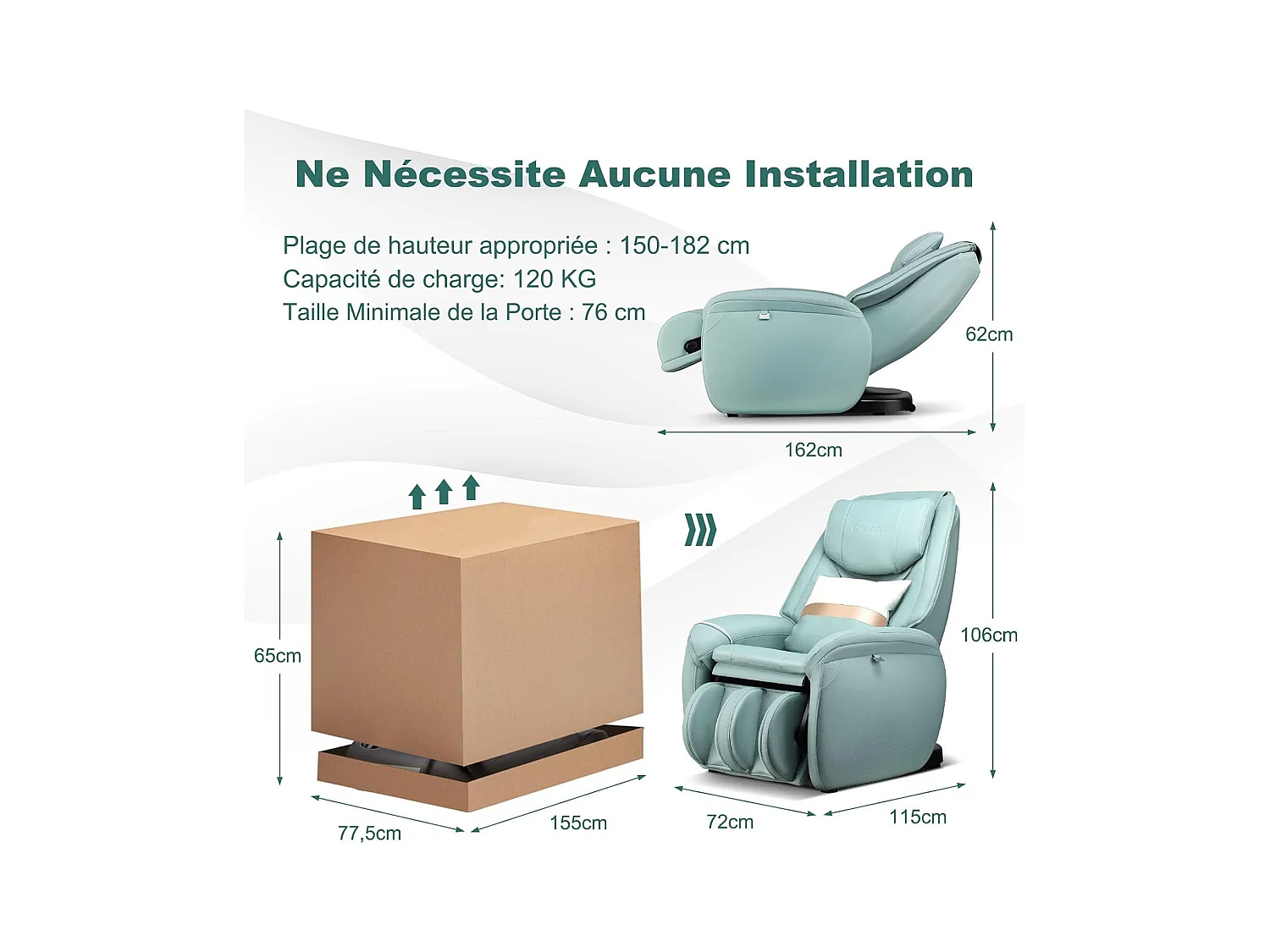Fauteuil de Massage à Gravité Zéro avec Rail SL, Inclinable avec Massage Complet du Corps Chauffage du Dos Détection Auto des Épaules (Bleu)