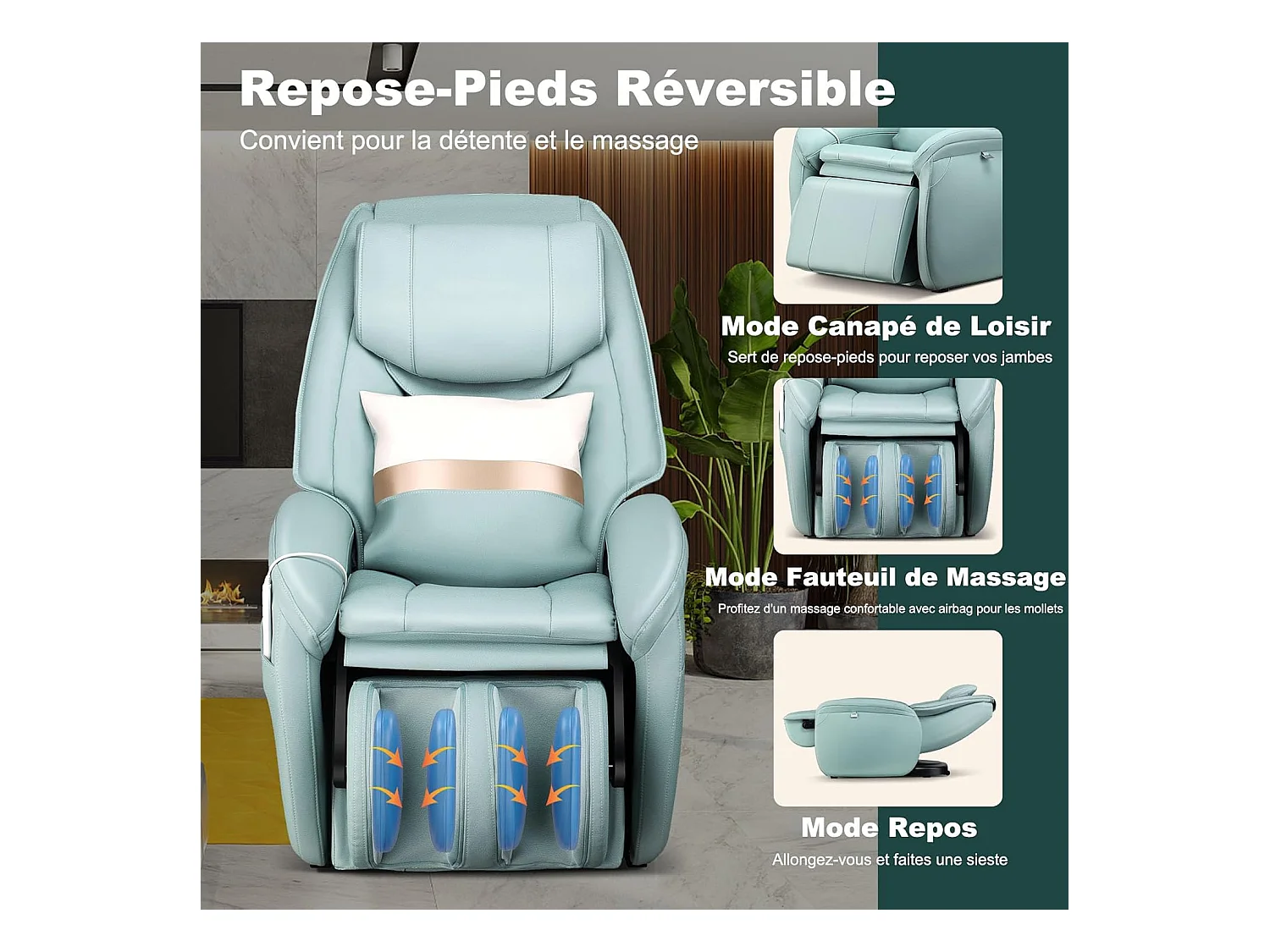 Fauteuil de Massage à Gravité Zéro avec Rail SL, Inclinable avec Massage Complet du Corps Chauffage du Dos Détection Auto des Épaules (Bleu)