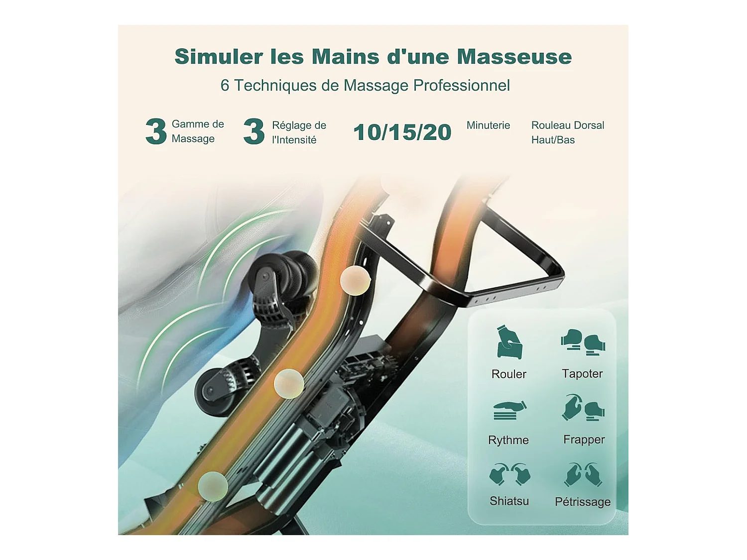 Fauteuil de Massage à Gravité Zéro avec Rail SL, Inclinable avec Massage Complet du Corps Chauffage du Dos Détection Auto des Épaules (Bleu)