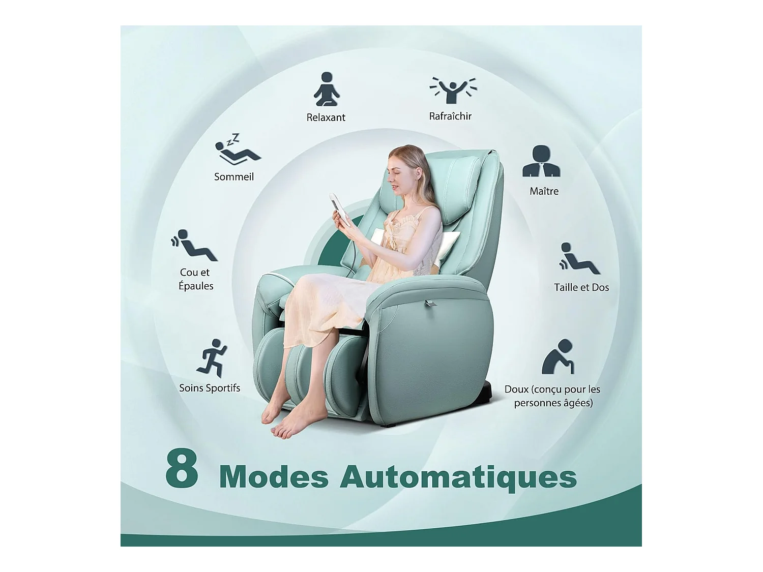 Fauteuil de Massage à Gravité Zéro avec Rail SL, Inclinable avec Massage Complet du Corps Chauffage du Dos Détection Auto des Épaules (Bleu)