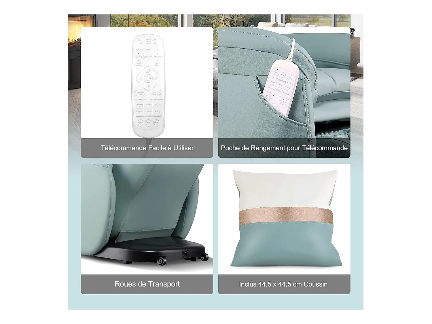 Fauteuil de Massage à Gravité Zéro avec Rail SL, Inclinable avec Massage Complet du Corps Chauffage du Dos Détection Auto des Épaules (Bleu)