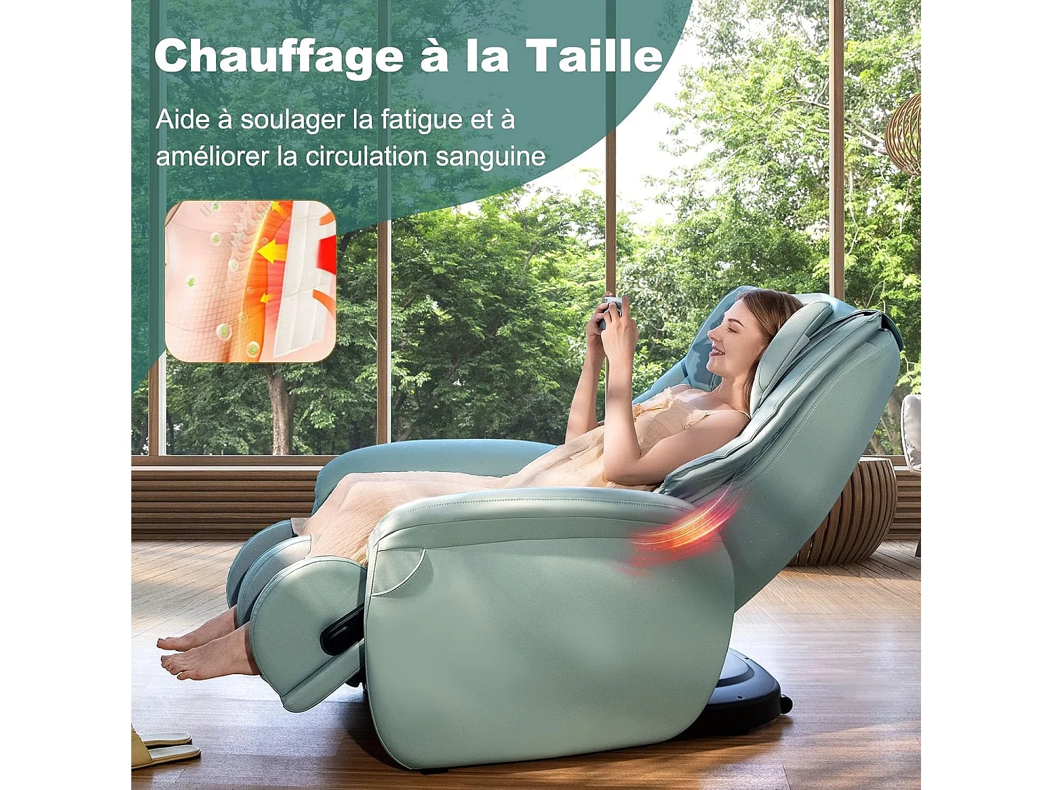 Fauteuil de Massage à Gravité Zéro avec Rail SL, Inclinable avec Massage Complet du Corps Chauffage du Dos Détection Auto des Épaules (Bleu)