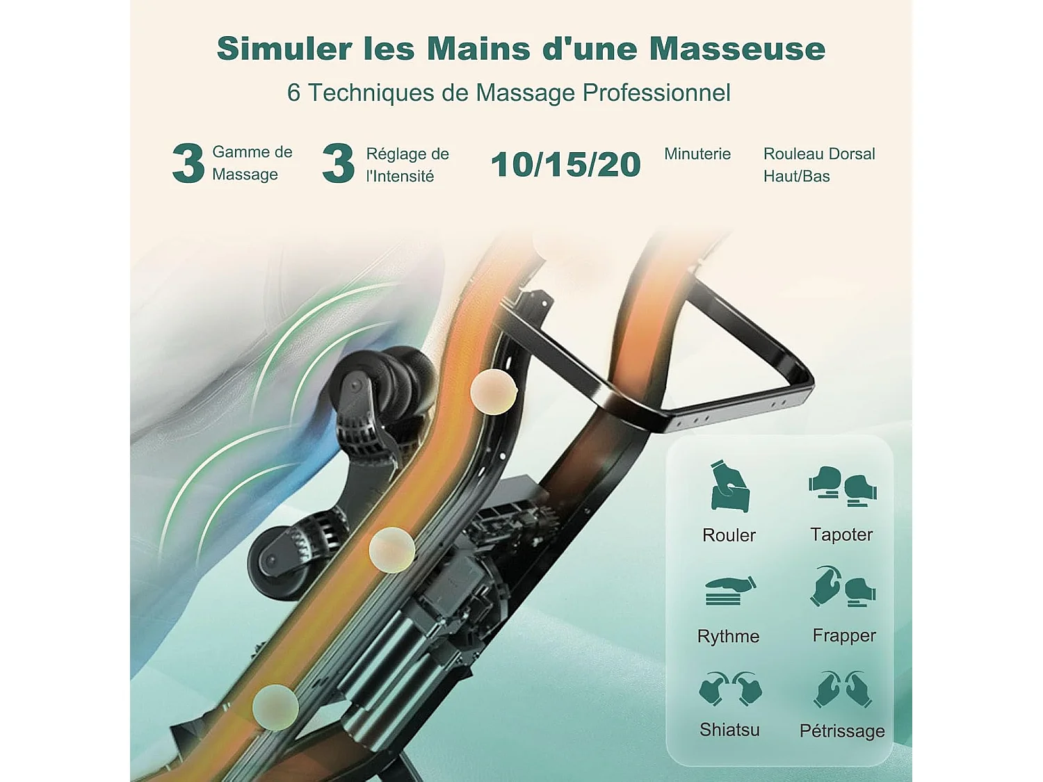 Fauteuil de Massage à Gravité Zéro avec Rail SL, Inclinable avec Massage Complet du Corps Chauffage du Dos Détection Auto des Épaules (Bleu)