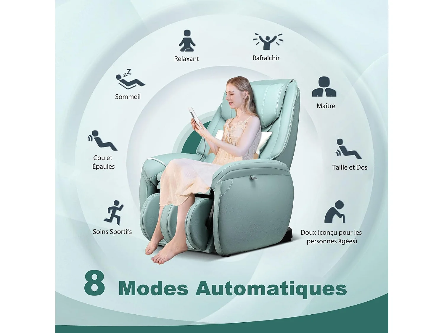Fauteuil de Massage à Gravité Zéro avec Rail SL, Inclinable avec Massage Complet du Corps Chauffage du Dos Détection Auto des Épaules (Bleu)