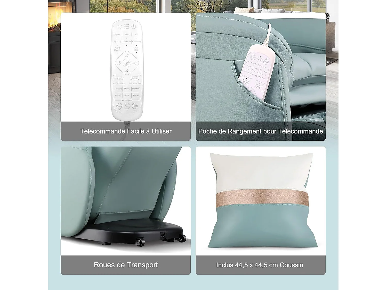 Fauteuil de Massage à Gravité Zéro avec Rail SL, Inclinable avec Massage Complet du Corps Chauffage du Dos Détection Auto des Épaules (Bleu)