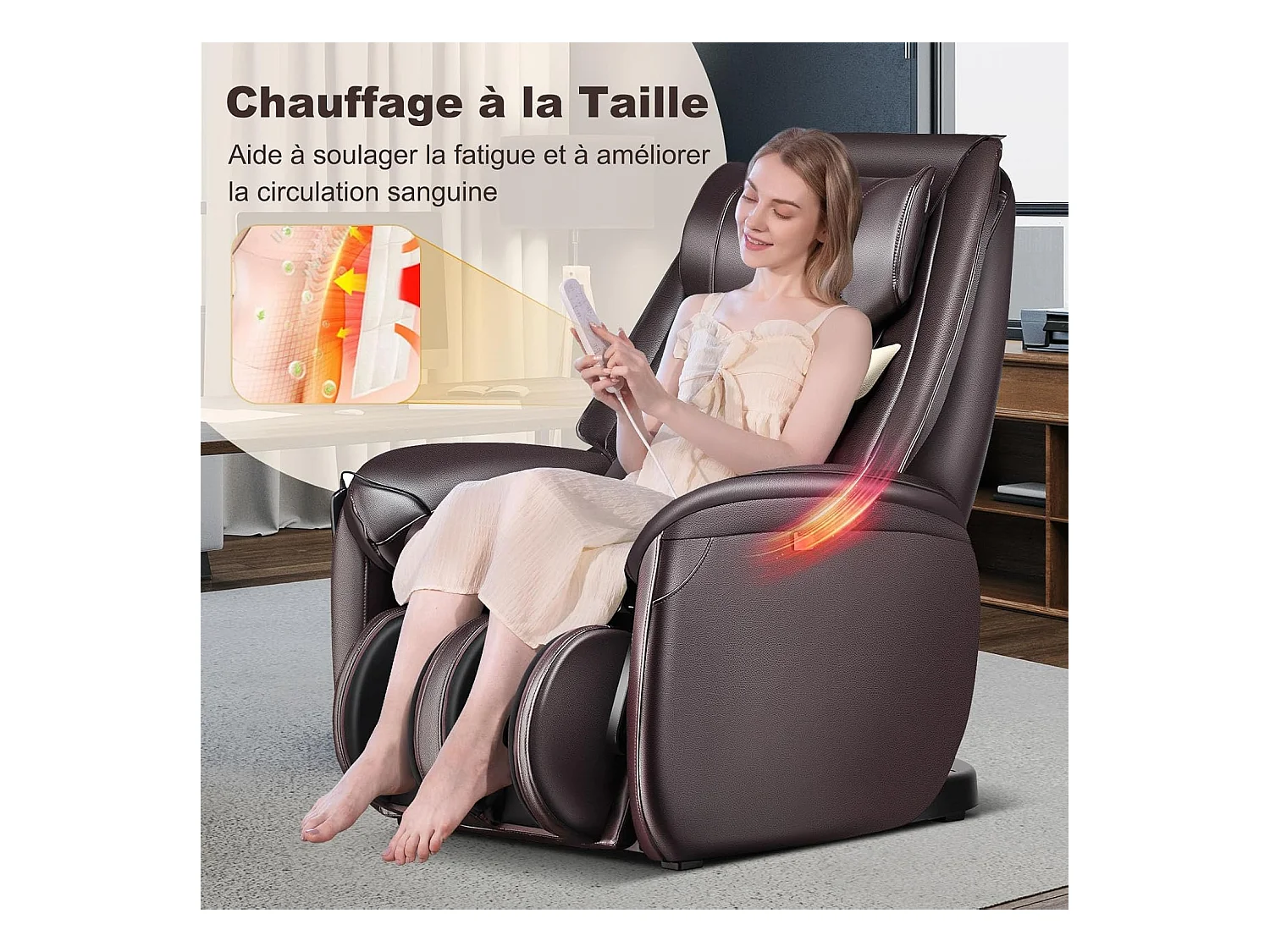 Fauteuil de Massage à Gravité Zéro avec Rail SL, Inclinable avec Massage Complet du Corps Chauffage du Dos Détection Auto des Épaules (Marron)