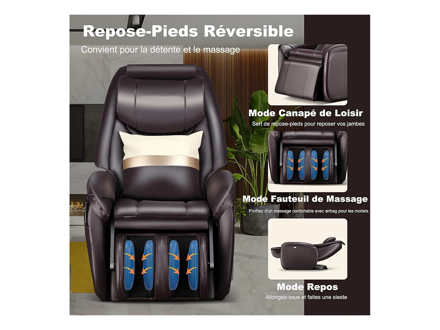 Fauteuil de Massage à Gravité Zéro avec Rail SL, Inclinable avec Massage Complet du Corps Chauffage du Dos Détection Auto des Épaules (Marron)