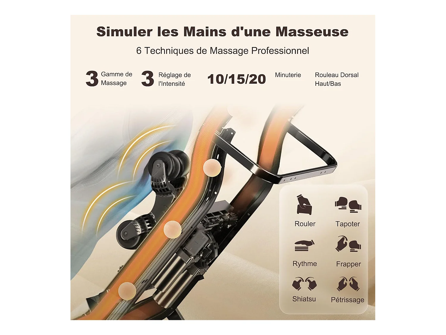 Fauteuil de Massage à Gravité Zéro avec Rail SL, Inclinable avec Massage Complet du Corps Chauffage du Dos Détection Auto des Épaules (Marron)