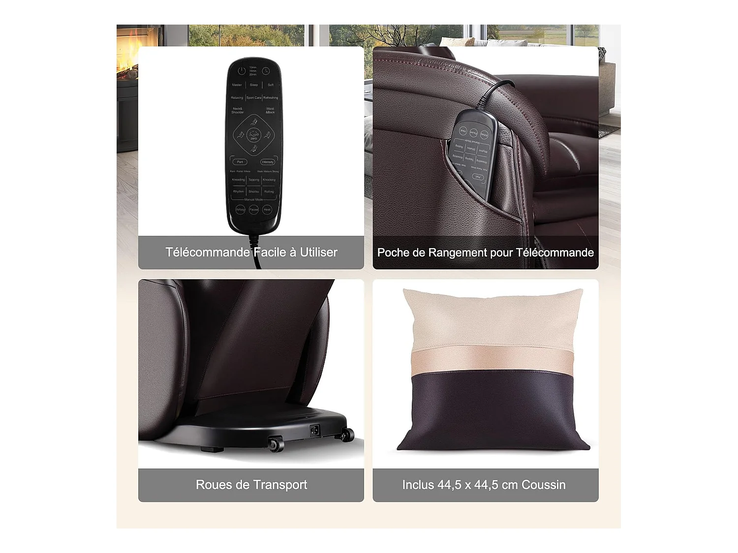 Fauteuil de Massage à Gravité Zéro avec Rail SL, Inclinable avec Massage Complet du Corps Chauffage du Dos Détection Auto des Épaules (Marron)