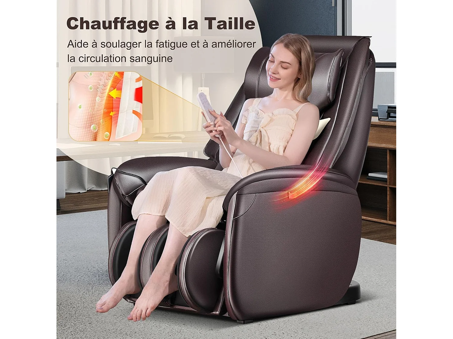 Fauteuil de Massage à Gravité Zéro avec Rail SL, Inclinable avec Massage Complet du Corps Chauffage du Dos Détection Auto des Épaules (Marron)