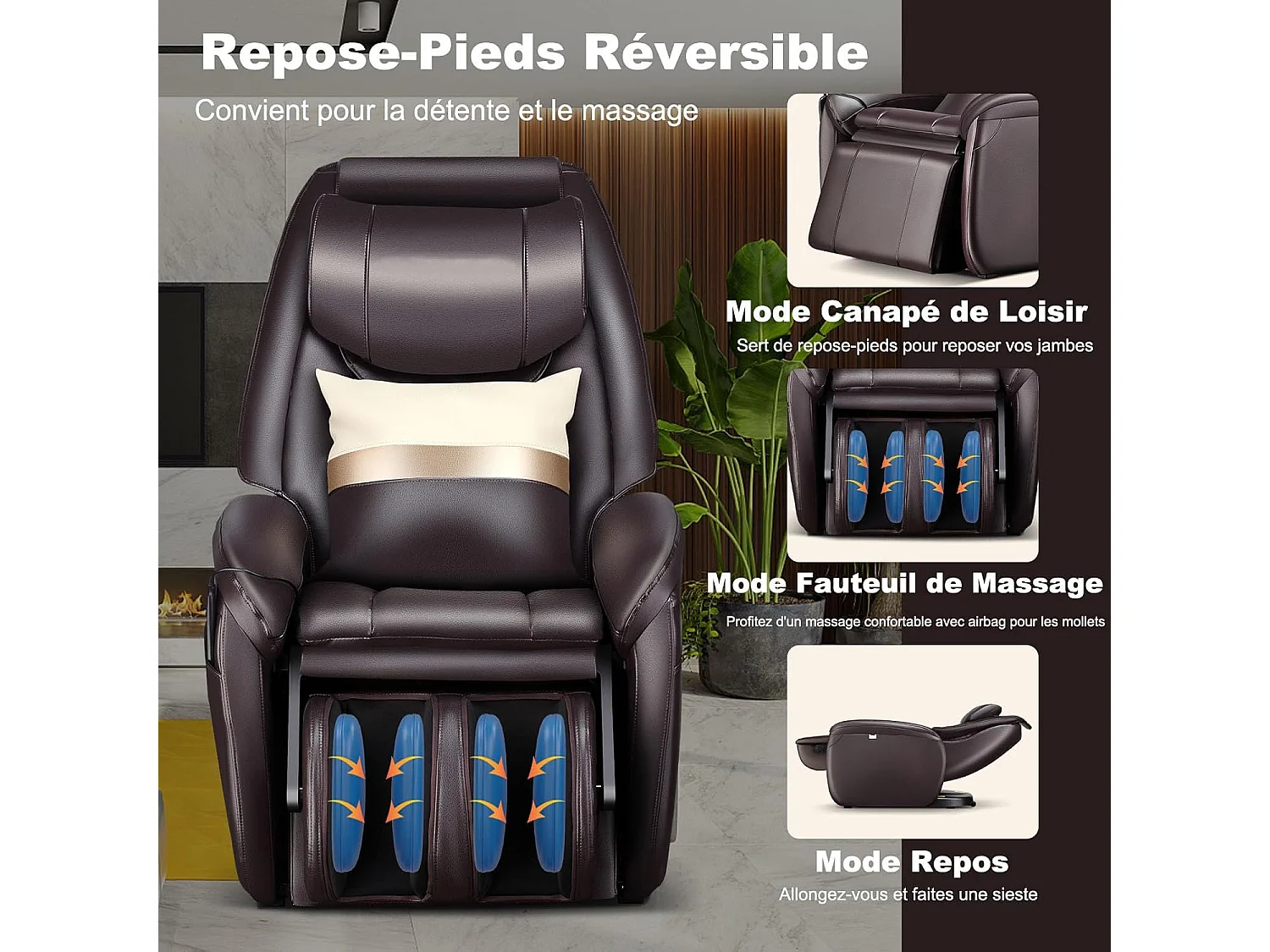 Fauteuil de Massage à Gravité Zéro avec Rail SL, Inclinable avec Massage Complet du Corps Chauffage du Dos Détection Auto des Épaules (Marron)