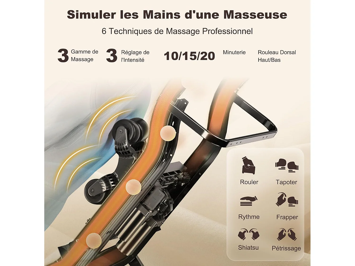 Fauteuil de Massage à Gravité Zéro avec Rail SL, Inclinable avec Massage Complet du Corps Chauffage du Dos Détection Auto des Épaules (Marron)