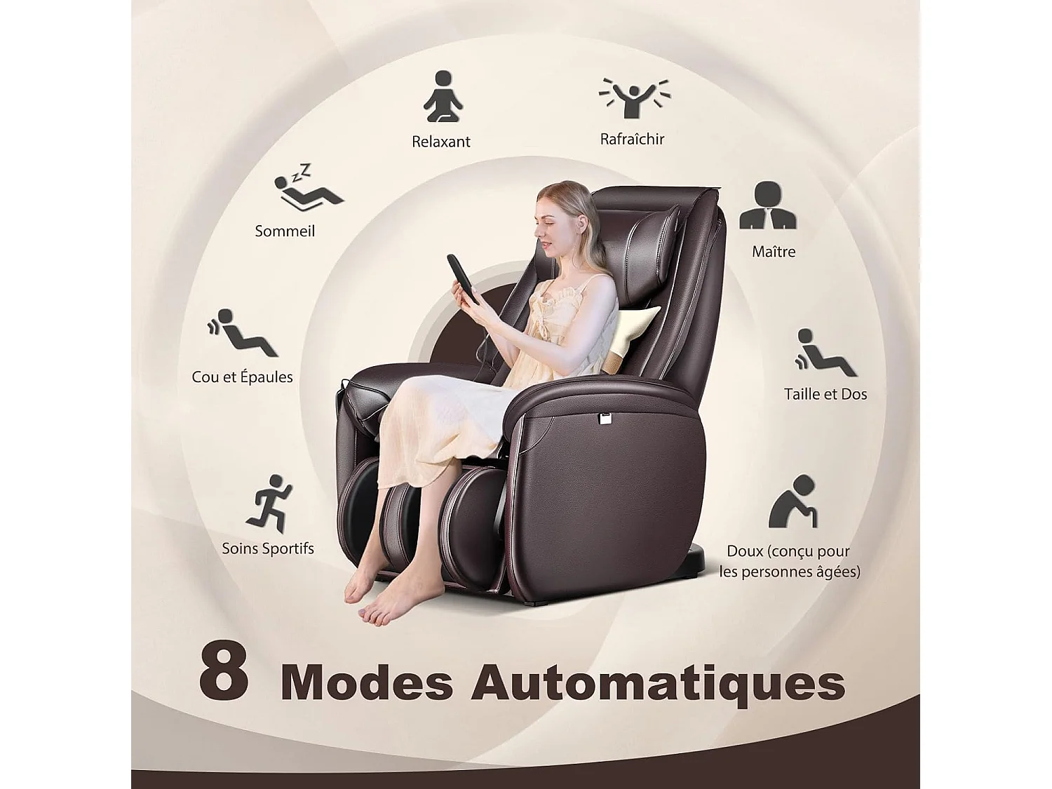 Fauteuil de Massage à Gravité Zéro avec Rail SL, Inclinable avec Massage Complet du Corps Chauffage du Dos Détection Auto des Épaules (Marron)