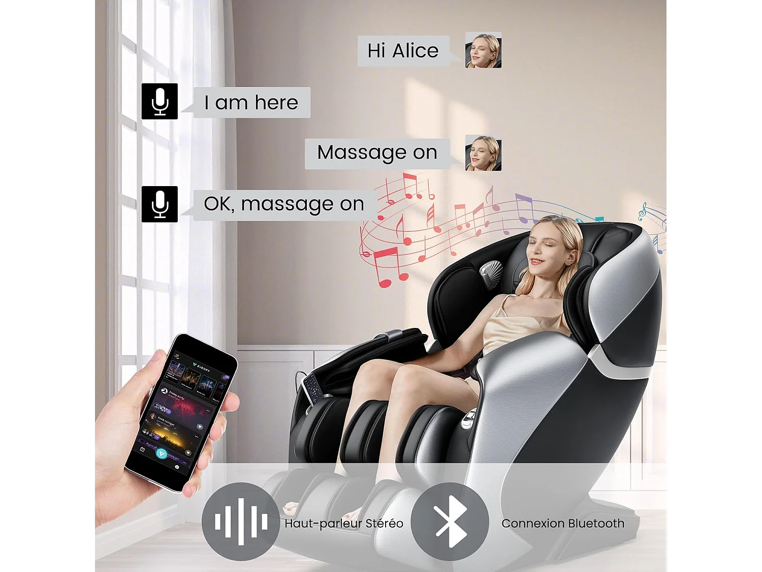Fauteuil de Massage Électrique, Fauteuil Shiatsu Inclinable Zéro Gravité SL Track avec 12 Modes Prédéfinis Système de Chauffage Massage à Air Intégré (Noir)