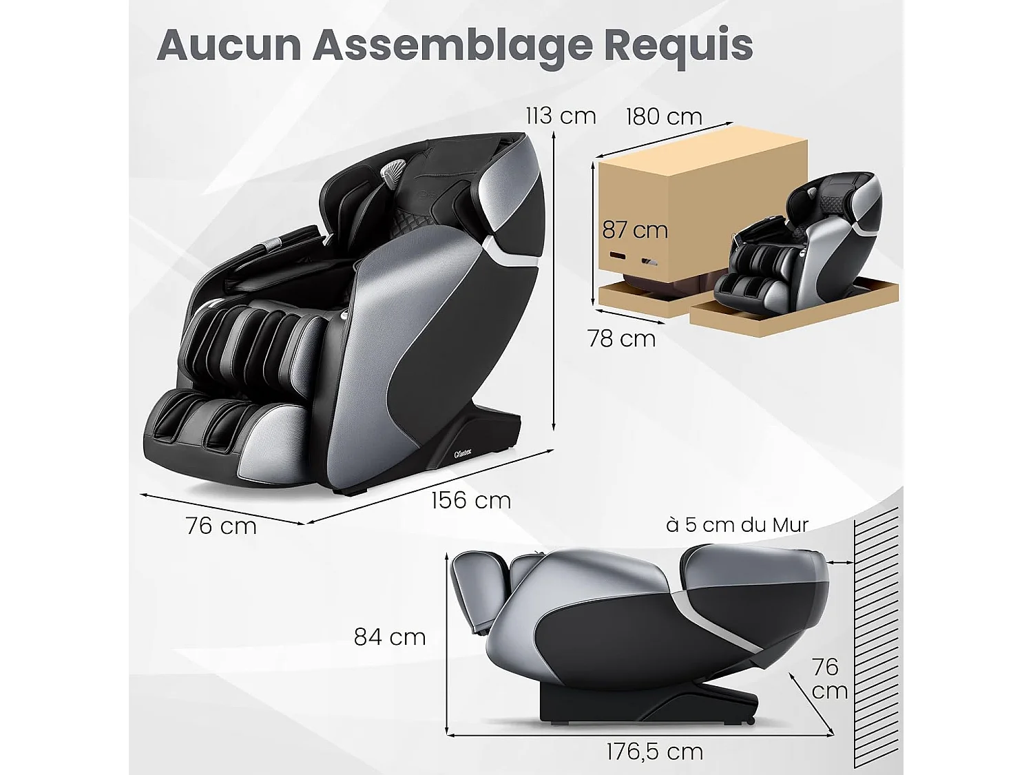 Fauteuil de Massage Électrique, Fauteuil Shiatsu Inclinable Zéro Gravité SL Track avec 12 Modes Prédéfinis Système de Chauffage Massage à Air Intégré (Noir)