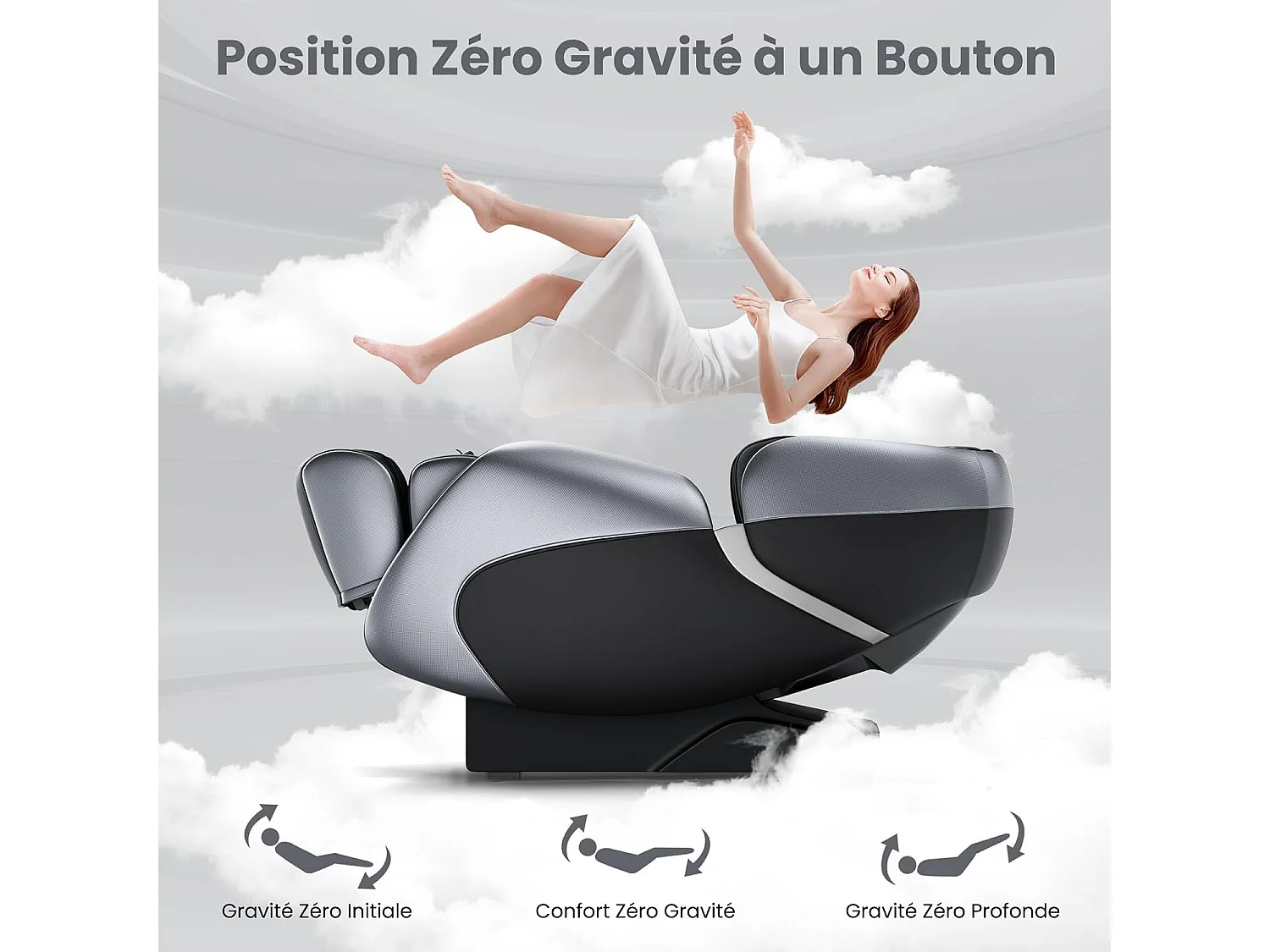 Fauteuil de Massage Électrique, Fauteuil Shiatsu Inclinable Zéro Gravité SL Track avec 12 Modes Prédéfinis Système de Chauffage Massage à Air Intégré (Noir)