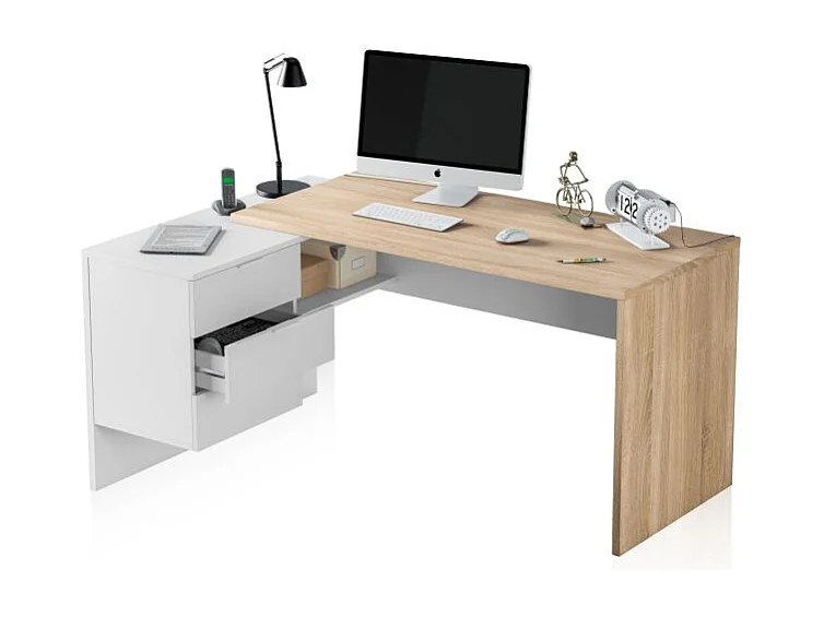 Mesa de escritorio Work Blanco Artik (Blanco Mate) - Roble Canadian